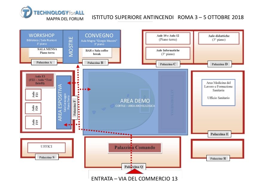 Mappa degli spazi TechnologyforALL 2018 all’Istituto Superiore Antincendi
