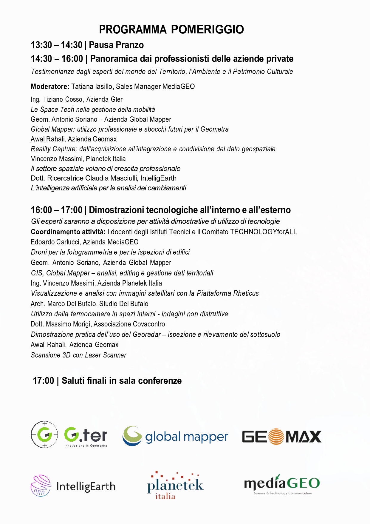 Programma del pomeriggio e sponsor di TechnologyforALL Academy L’Aquila